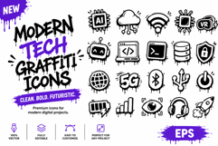 Modern Tech Graffiti Icons Bundle AI &amp; Digital Symbol Vector Product Image 1