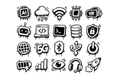 Modern Tech Graffiti Icons Bundle AI &amp; Digital Symbol Vector Product Image 2