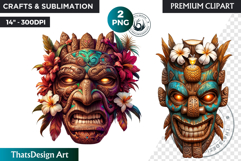 Tiki Masks Cliparts, Polynesian Art, Tiki bar, hawaiian PNG Product Image 1