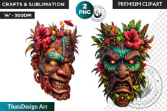 Tiki Masks Cliparts, Polynesian Art, Tiki bar, hawaiian PNG Product Image 1