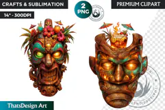 Tiki Masks Cliparts, Polynesian Art, Tiki bar, hawaiian PNG Product Image 1
