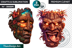 Tiki Masks Cliparts, Polynesian Art, Tiki bar, hawaiian PNG Product Image 1