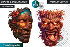 Tiki Masks Cliparts, Polynesian Art, Tiki bar, hawaiian PNG Product Image 1