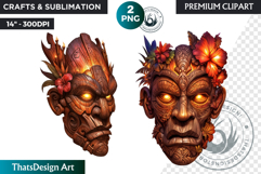 Tiki Masks Cliparts, Polynesian Art, Tiki bar, hawaiian PNG Product Image 1