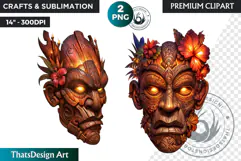 Tiki Masks Cliparts, Polynesian Art, Tiki bar, hawaiian PNG Product Image 1