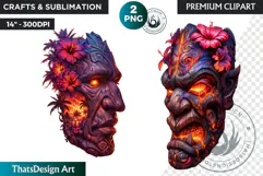 Tiki Masks Cliparts, Polynesian Art, Tiki bar, hawaiian PNG Product Image 1