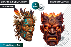 Tiki Masks Cliparts, Polynesian Art, Tiki bar, hawaiian PNG Product Image 1