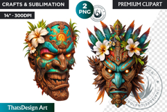 Tiki Masks Cliparts, Polynesian Art, Tiki bar, hawaiian PNG Product Image 1