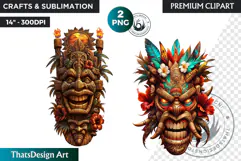 Tiki Masks Cliparts, Polynesian Art, Tiki bar, hawaiian PNG Product Image 1