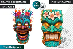 Tiki Masks Cliparts, Polynesian Art, Tiki bar, hawaiian PNG Product Image 1