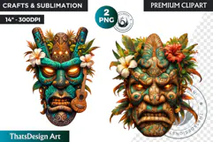 Tiki Masks Cliparts, Polynesian Art, Tiki bar, hawaiian PNG Product Image 1