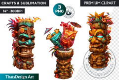 Tiki Totems Cliparts, Polynesian Art, Tiki bar, hawaiian Product Image 1