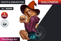 Modern Halloween Witch Clipart, Urban witch sublimation PNG Product Image 1