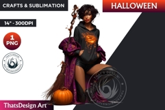 Modern Halloween Witch Clipart, Urban witch sublimation PNG Product Image 1