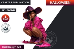 Modern Halloween Witch Clipart, Urban witch sublimation PNG Product Image 1