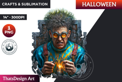 Mad scientist Halloween Clipart, Halloween PNG sublimation Product Image 1