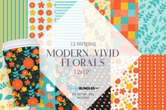 Modern Vivid Florals Digital Paper, Vector Patterns Product Image 1