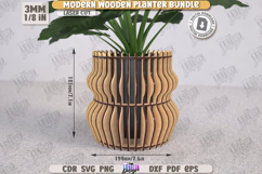 Modern Wooden Planter Laser Cut Bundle, Wooden Flower Vase Product Image 2
