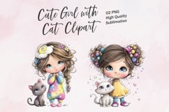 Cute Girl With Cat Clipart Sublimation PNG Product Image 1