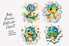 Cute Baby Dinosaur Watercolor Clipart PNG Product Image 1