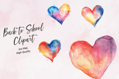 Red and Blue Watercolor Hearts School Decor Clipart Product Image 1