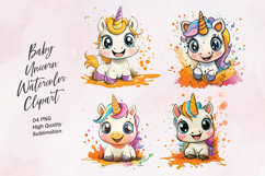 Baby unicorn watercolor clipart PNG Product Image 1