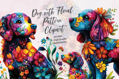 Cute dog with floral pattern watercolor clipart PNG Product Image 1