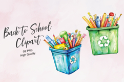 School Supplies in Green Box Clipart Product Image 1