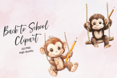 Monkey with Pencil Back to School Clipart PNG Product Image 1