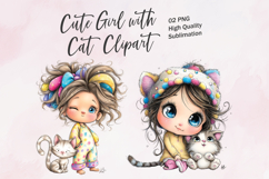 Cute Girl With Cat Clipart Sublimation PNG Product Image 1