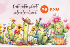 Cute cactus plant watercolor clipart Product Image 1