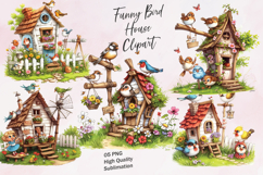 Funny bird tree house clipart sublimation Product Image 1