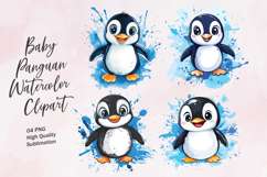 Cute Baby Penguin Watercolor Clipart PNG Product Image 1