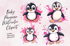 Cute Baby Penguin Watercolor Clipart PNG Product Image 1