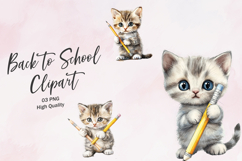 Kitten Holding Pencil Cute Back to School Clipart Product Image 1