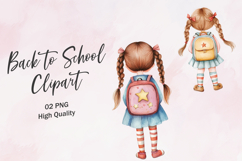 Girl with Red Ribbon and School Notebook Clipart Product Image 1