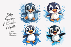 Cute Baby Penguin Watercolor Clipart PNG Product Image 1