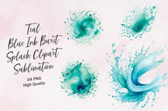Teal Blue Ink Burst Splash Clipart Sublimation Product Image 1