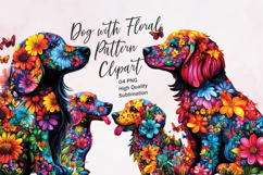 Cute dog with floral pattern watercolor clipart PNG Product Image 1