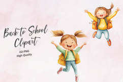 Excited Girl Jumping with Backpack Clipart Product Image 1