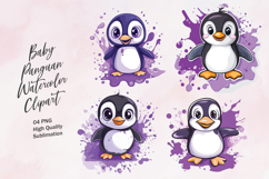 Cute Baby Penguin Watercolor Clipart PNG Product Image 1