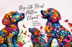 Cute dog with floral pattern watercolor clipart PNG Product Image 1