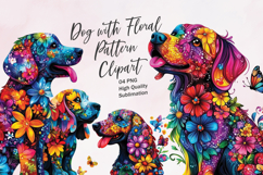 Cute dog with floral pattern watercolor clipart PNG Product Image 1