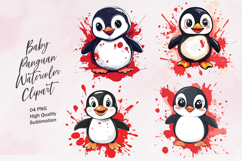 Cute Baby Penguin Watercolor Clipart PNG Product Image 1