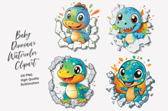 Cute Baby Dinosaur Watercolor Clipart PNG Product Image 1