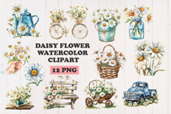 Daisy flower watercolor clipart sublimation png Product Image 1