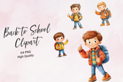 Happy Boy Waving with Backpack School Clipart PNG Product Image 1