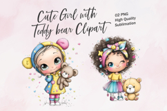 Cute Girl with Teddy Bear Clipart png Product Image 1