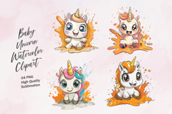 Baby unicorn watercolor clipart PNG Product Image 1