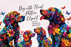 Cute dog with floral pattern watercolor clipart PNG Product Image 1